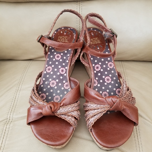 Hot Kiss Brown Wedge Buckle Sandals - Picture 3 of 8